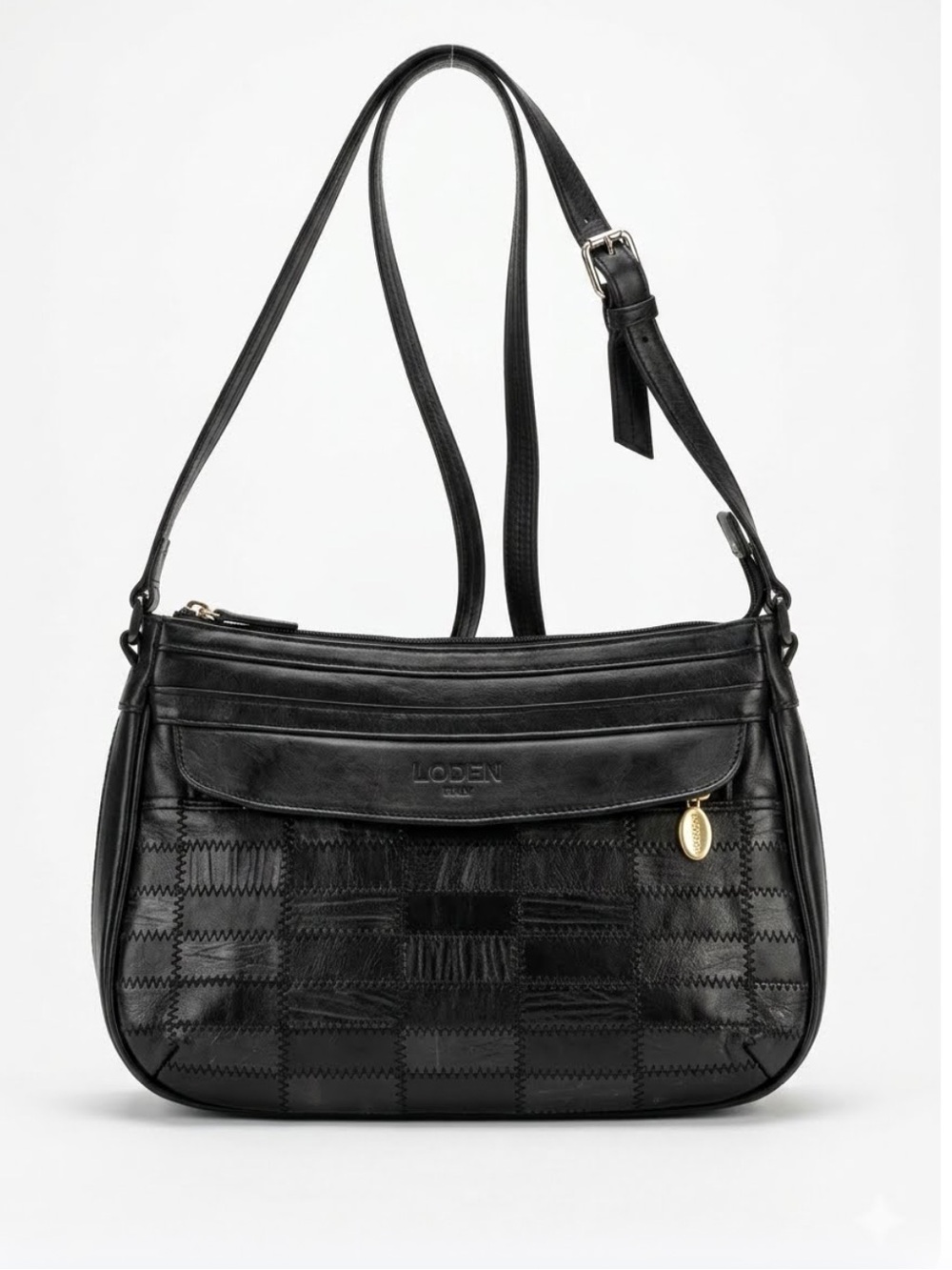 Vintage Black Leather LODEN Shoulder Bag with Adjustable Strap